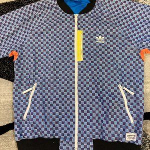 Rare Adidas Navy & Light Blue Checkered Jacket 2XL